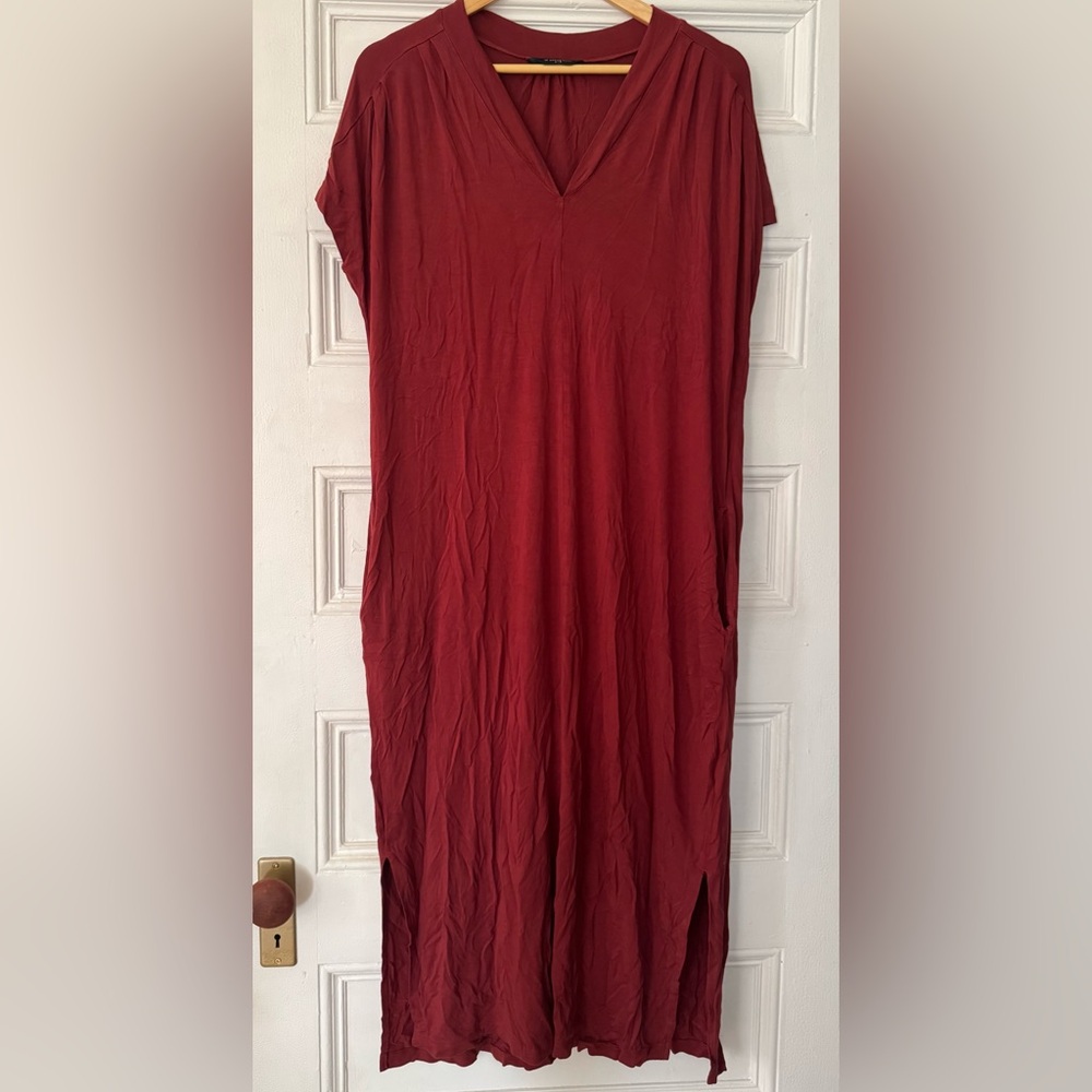 Denver Hayes | Brown Burgundy Midi Dress | Size Large